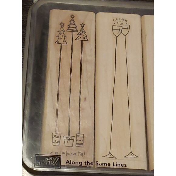 Stampin' Up 4 Piece Wood Base Rubber  Stamp Set "Along the Same Lines" Holiday - Picture 2 of 8
